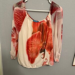 Alice+Olivia white floral silk blouse